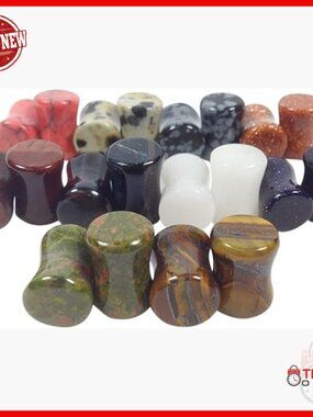 10 Pair Stone Double Flare Ear Plugs Body Jewelry Gauges 0g